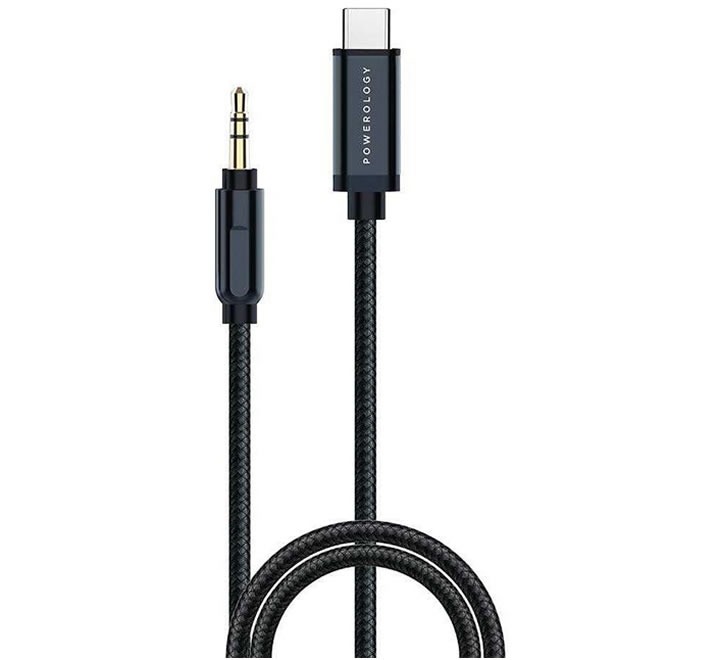 Powerology Aluminum Braided USB-C to 3.5mm AUX Cable 1.2M - Gray
